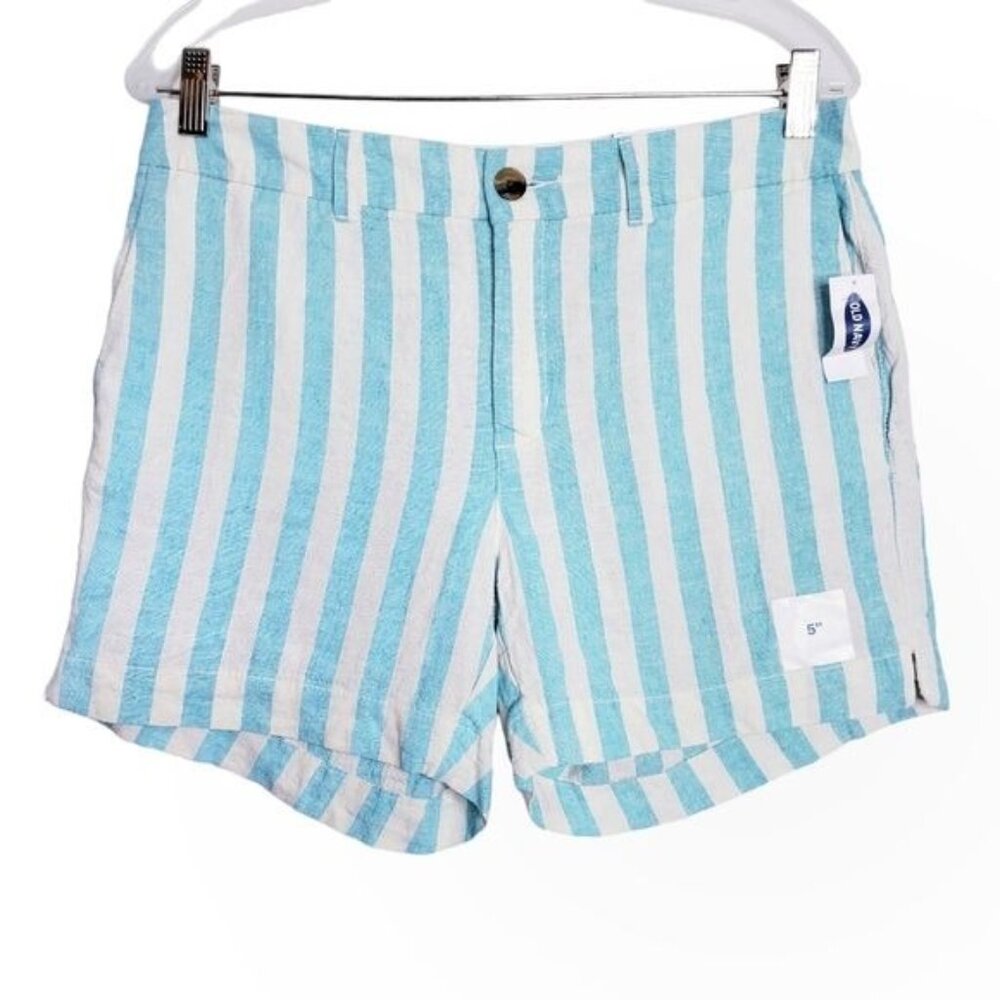 Old Navy Blue & White Striped Linen Blend Everyday Shorts Women's Size 8 New NWT